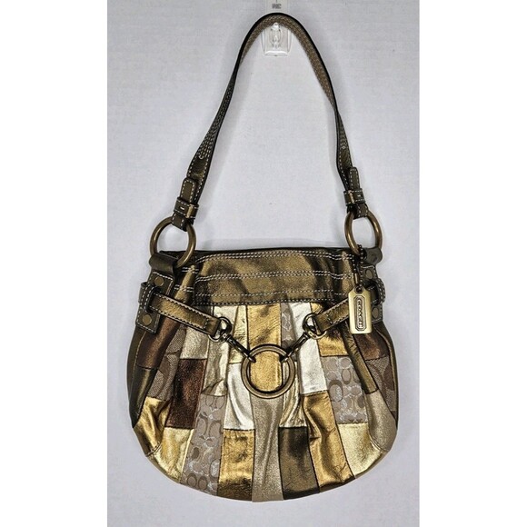 Coach Limited Edition Mosaic Small Hobo Gold Patchwork Women's Bag Style 3572 - Picture 1 of 10